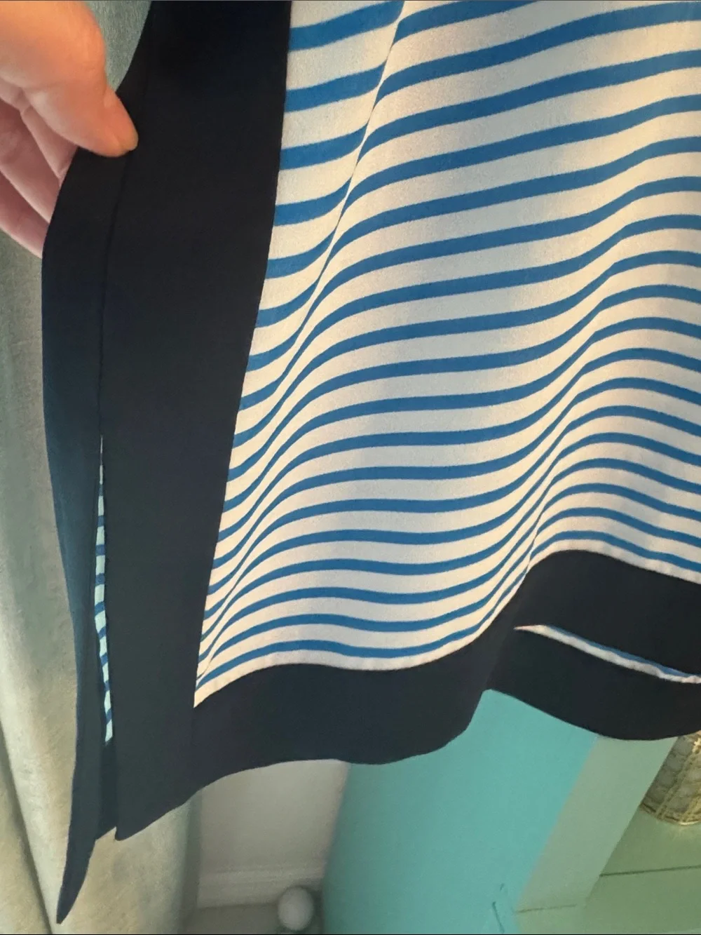 J. Crew Blue & White Striped Cover Up with Navy Trim XL EUC
